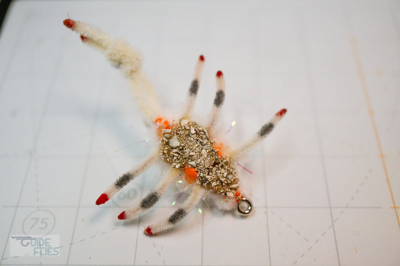 Body Guard Crab tied with tan material using a Umpqua X-Series XS410 Flats hook design has a prominent claw