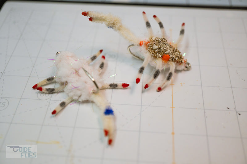 Body Guard Crab tied with white material using a Umpqua X-Series XS410 Flats hook design has a prominent claw