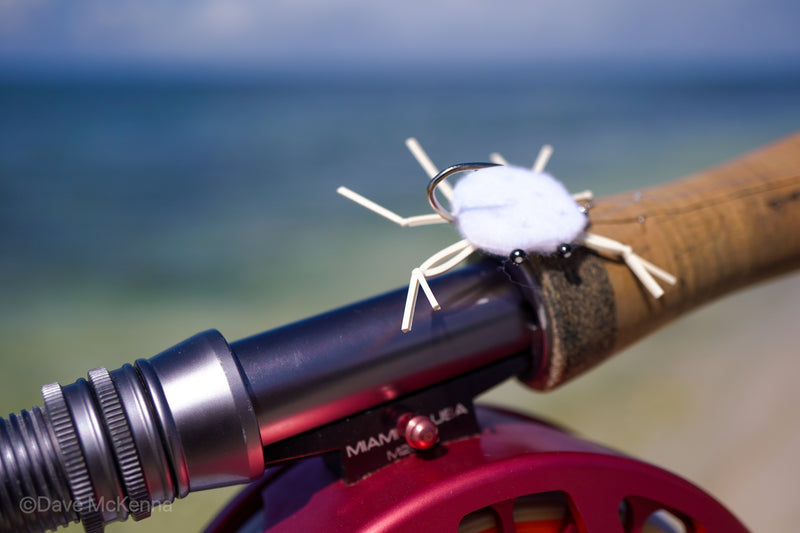 White combo crab with rubber legs and Umpqua hooks with black beaded eyes
