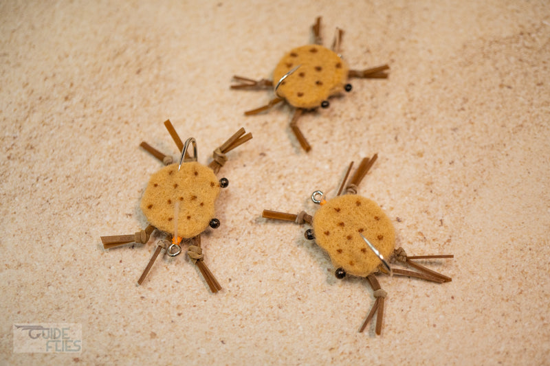 Grouping of three brown combo crabs with dark brown dots and matching rubber legs