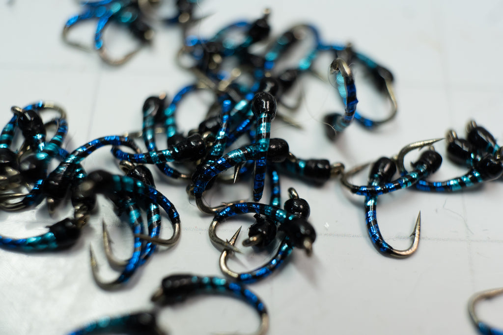 Bright blue, light blue and black make the B3 Midge with a Umpqua size #18 hook