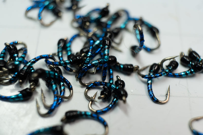 Bright blue, light blue and black make the B3 Midge with a Umpqua size 