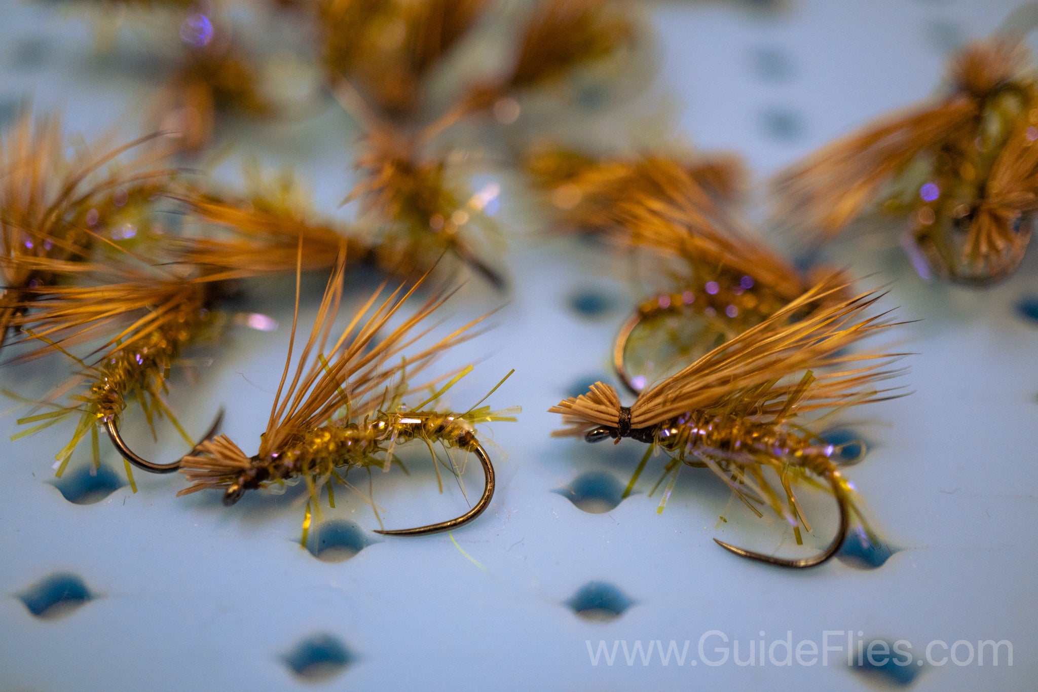 Modern Version Elk Hair Straggle Caddis with Semperfli Straggle String with hook size #14 and #16 in Olive and Apple Caddis