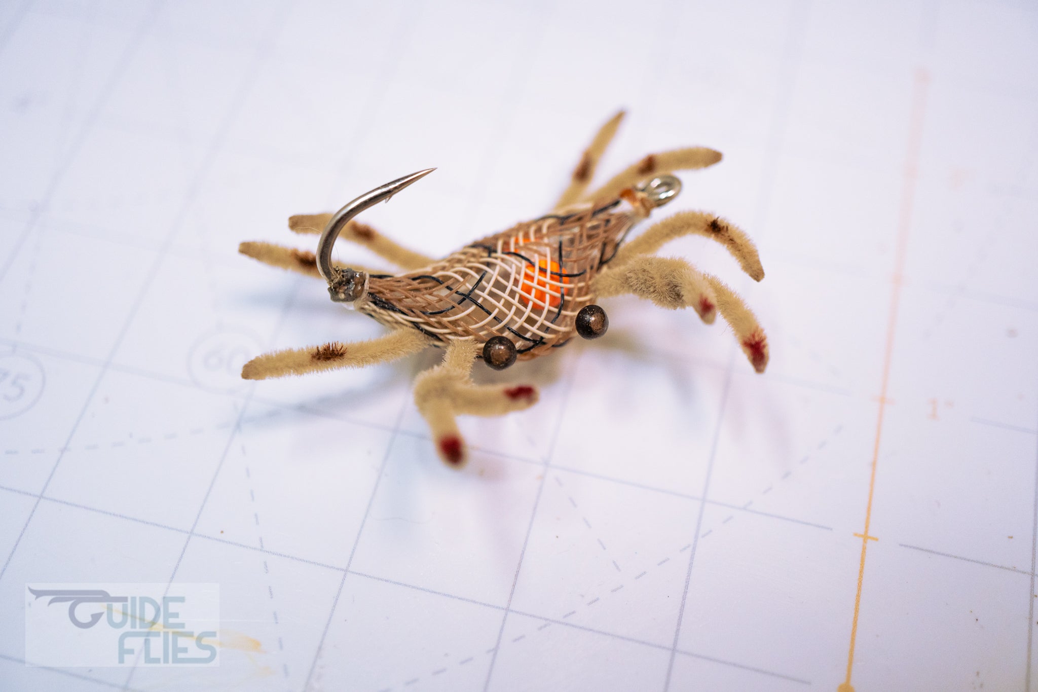 Guide Flexo Crab Realistic Living Epoxy Eyes Bright Orange Brass eyes to mimic natural eggs Premium Umpqua X-Series Flats Hook Sand Camo