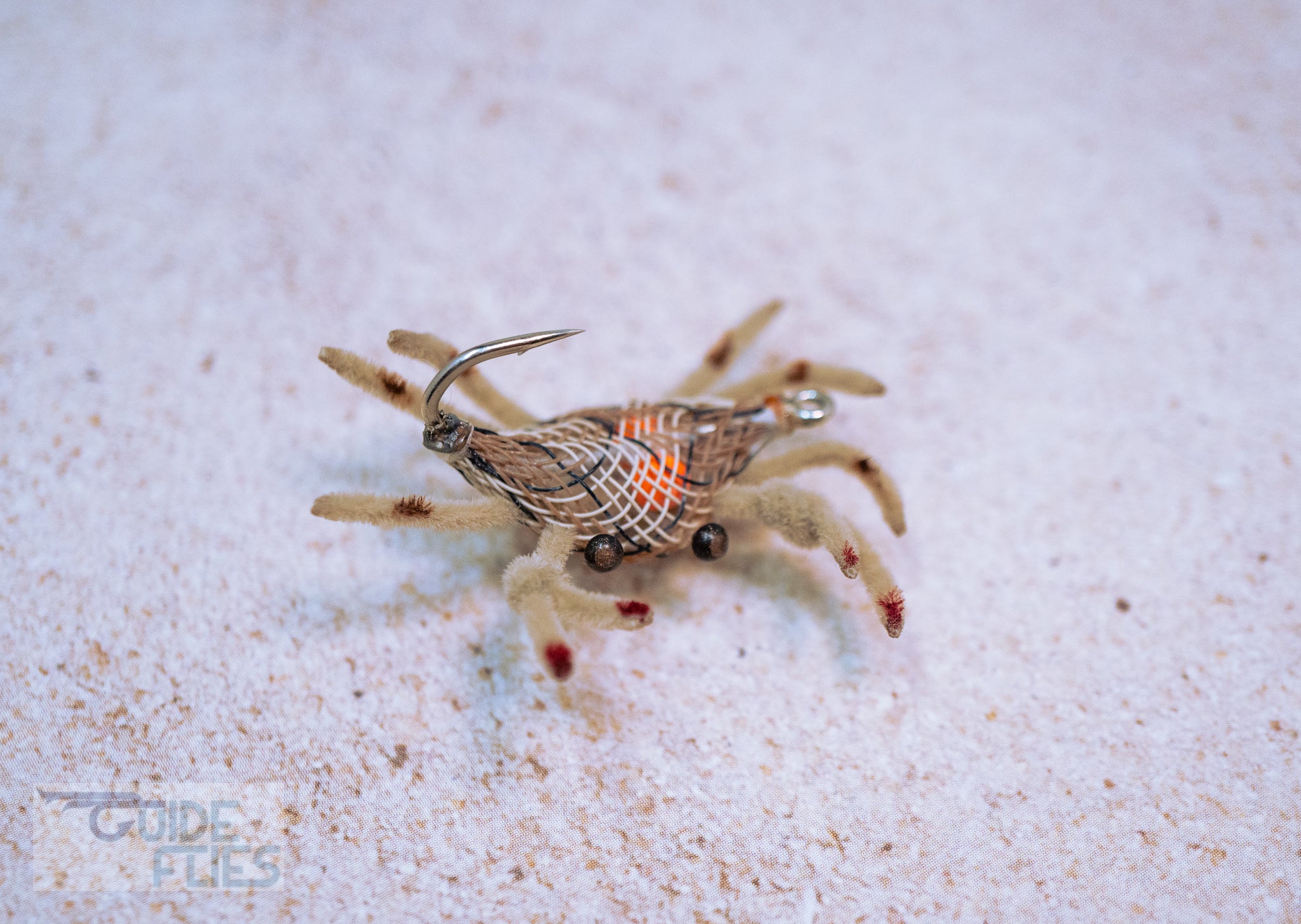 Guide Flexo Crab Realistic Living Epoxy Eyes Bright Orange Brass eyes to mimic natural eggs Premium Umpqua X-Series Flats Hook Sand Camo