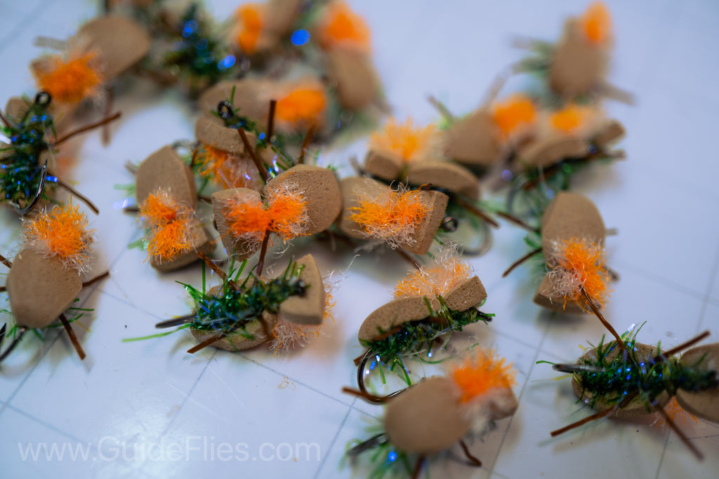 Guide Beetles high-tech high-vis micro dry-dropper indicator Semperfli Straggle String and complimenting micro rubber legs multi-color hi-vis parapost sigher treated with Watershed for extra floatation Tan Peacock