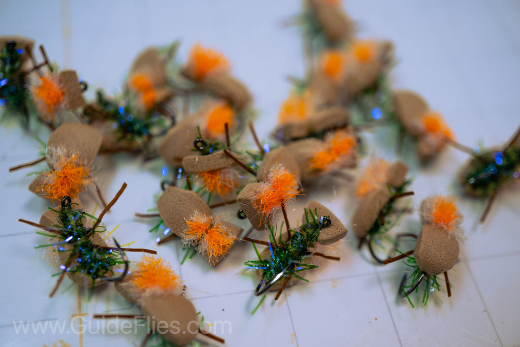 Guide Beetles high-tech high-vis micro dry-dropper indicator Semperfli Straggle String and complimenting micro rubber legs multi-color hi-vis parapost sigher treated with Watershed for extra floatation Tan Peacock