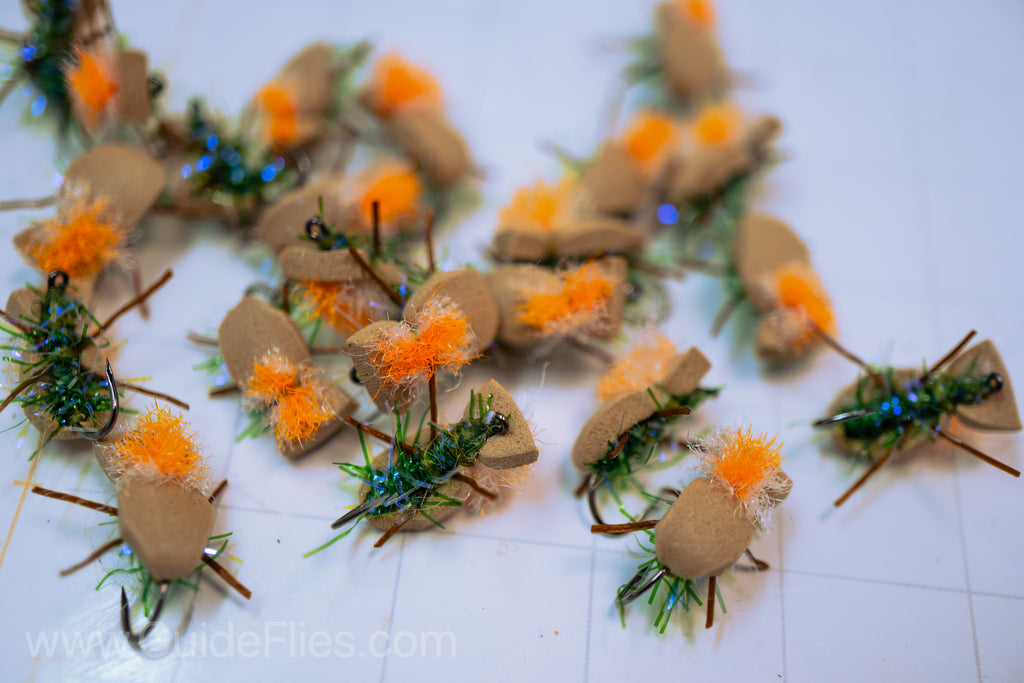 Guide Beetles high-tech high-vis micro dry-dropper indicator Semperfli Straggle String and complimenting micro rubber legs multi-color hi-vis parapost sigher treated with Watershed for extra floatation Tan Peacock